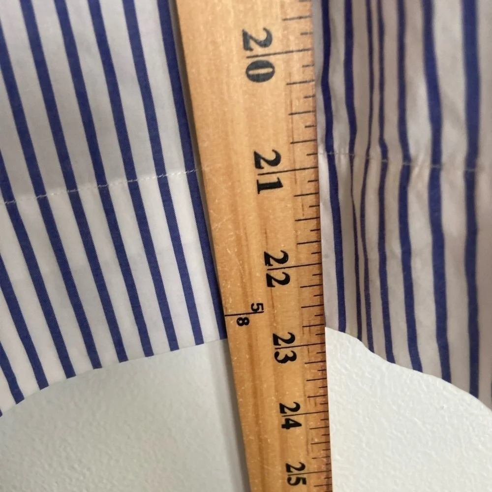 J. Crew Women's Boho Top Stripe Ruffle Size 0 Oversized White & Blue Long Sleeve